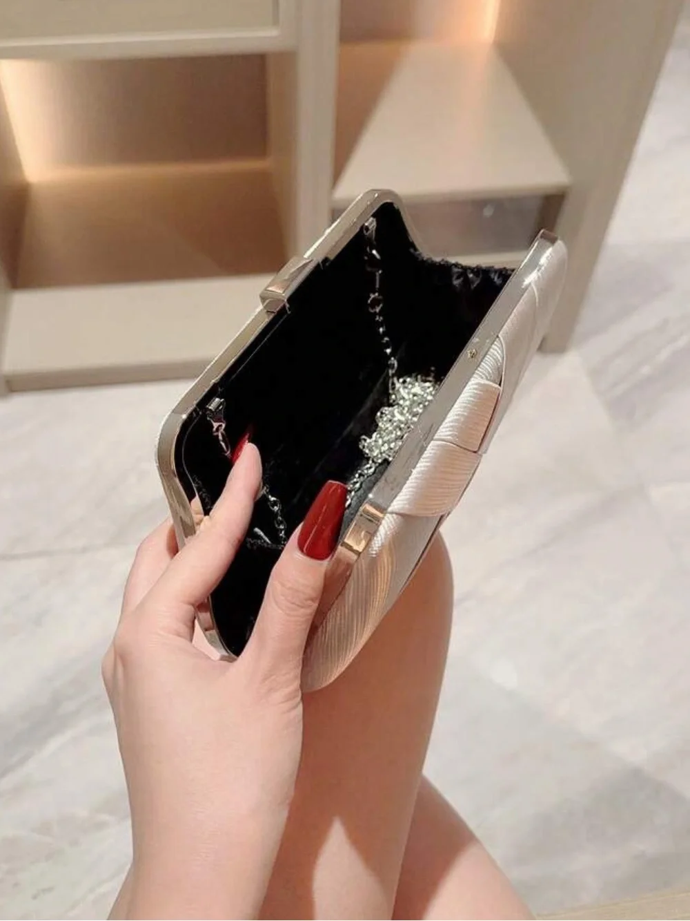 Elegant Off White Satin Clutch Bag by